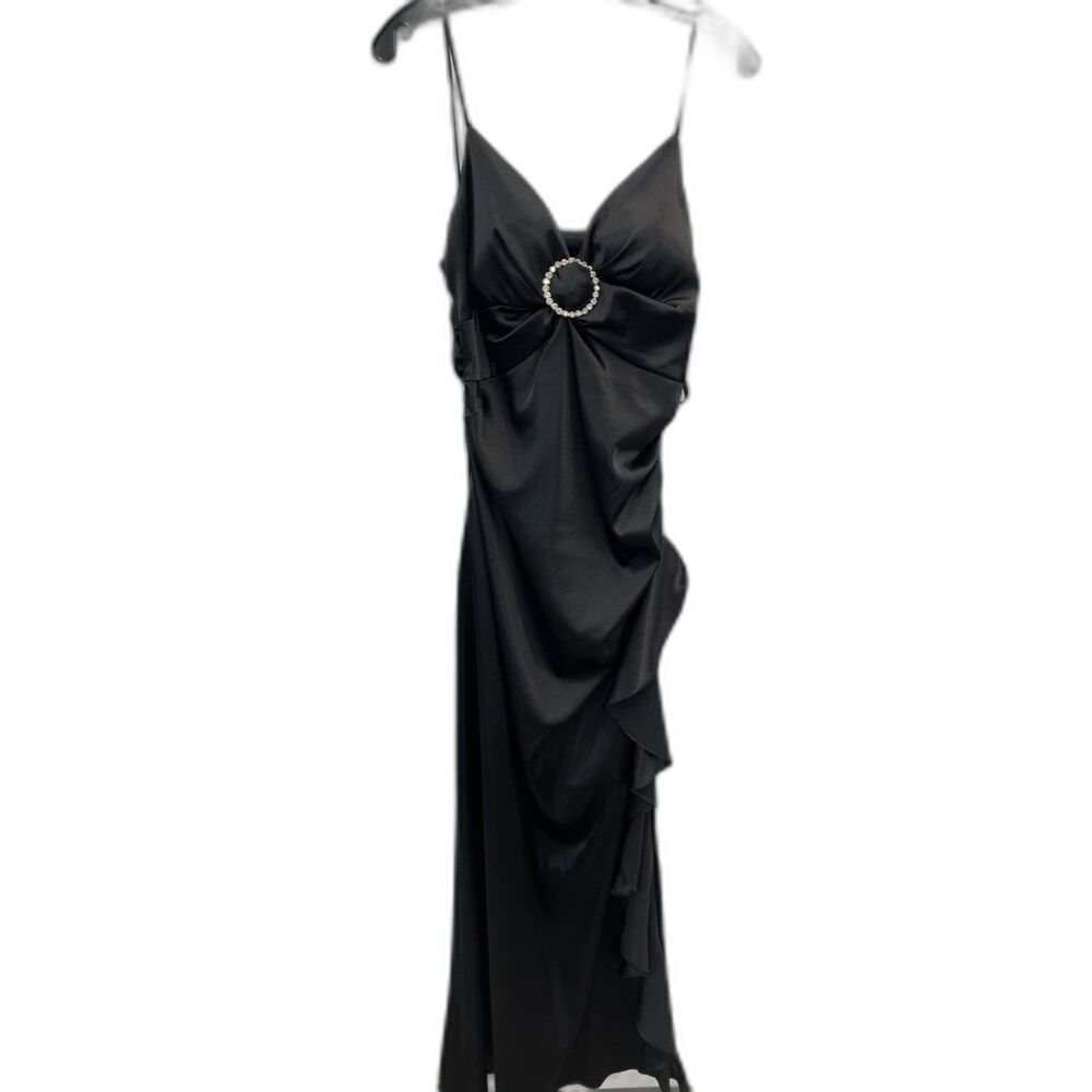 Vintage Blondie Nites Y2K Black Formal Evening Dress with Rhinestone Detail